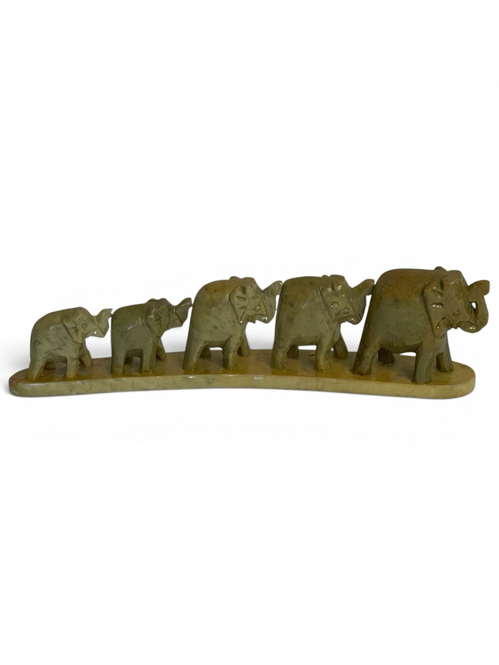 VTG Carved Soapstone Elephant Family Procession Figurine Sculpture Parade India